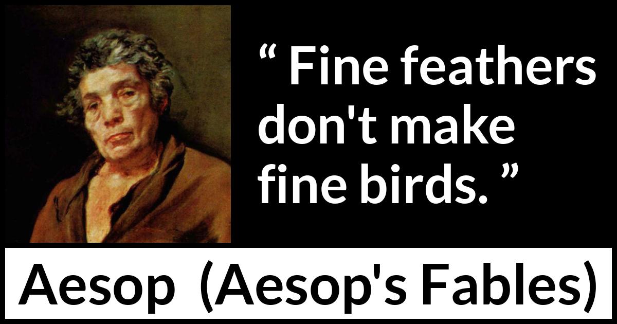 Aesop quote about bird from Aesop's Fables Aesop quote about bird from Aesop's Fables - Fine feathers don't make fine birds.