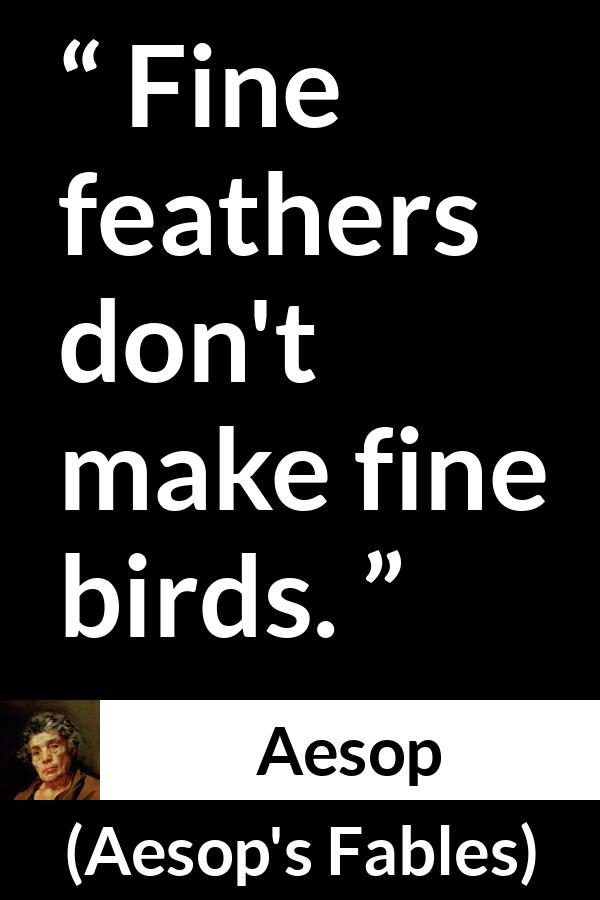 Aesop quote about bird from Aesop's Fables - Fine feathers don't make fine birds.