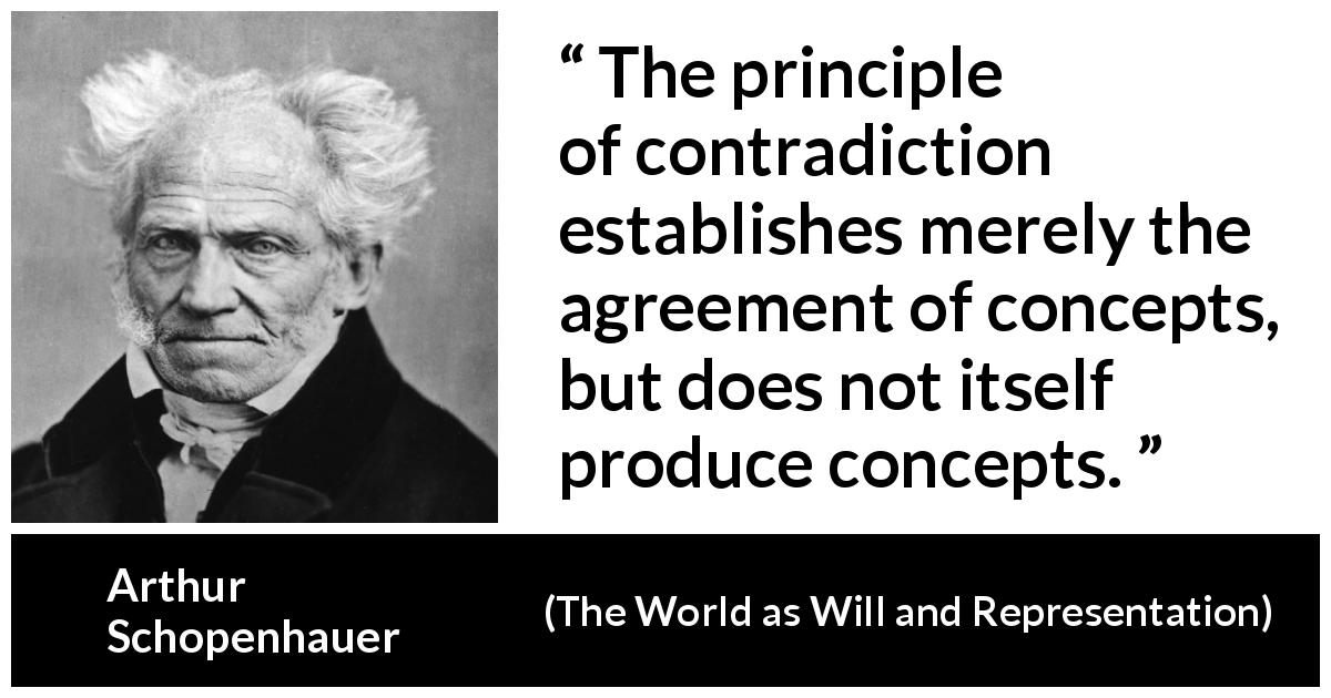 Arthur Schopenhauer quote about contradiction from The World as Will and Representation - The principle of contradiction establishes merely the agreement of concepts, but does not itself produce concepts.