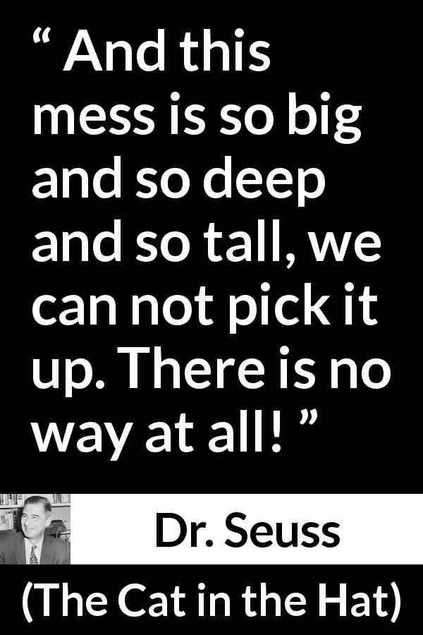 Dr. Seuss quote about housekeeping from The Cat in the Hat - And this mess is so big and so deep and so tall, we can not pick it up. There is no way at all!
