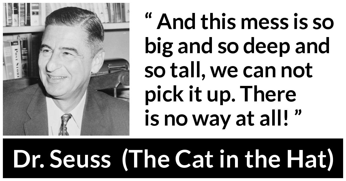 Dr. Seuss quote about housekeeping from The Cat in the Hat - And this mess is so big and so deep and so tall, we can not pick it up. There is no way at all!