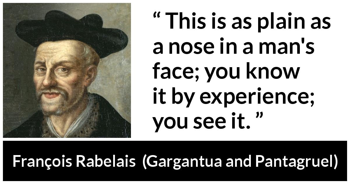 François Rabelais quote about face from Gargantua and Pantagruel - This is as plain as a nose in a man's face; you know it by experience; you see it.