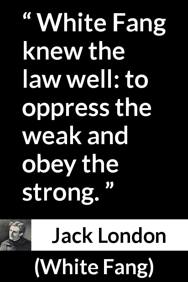 Jack London quote about strength from White Fang - White Fang knew the law well: to oppress the weak and obey the strong.