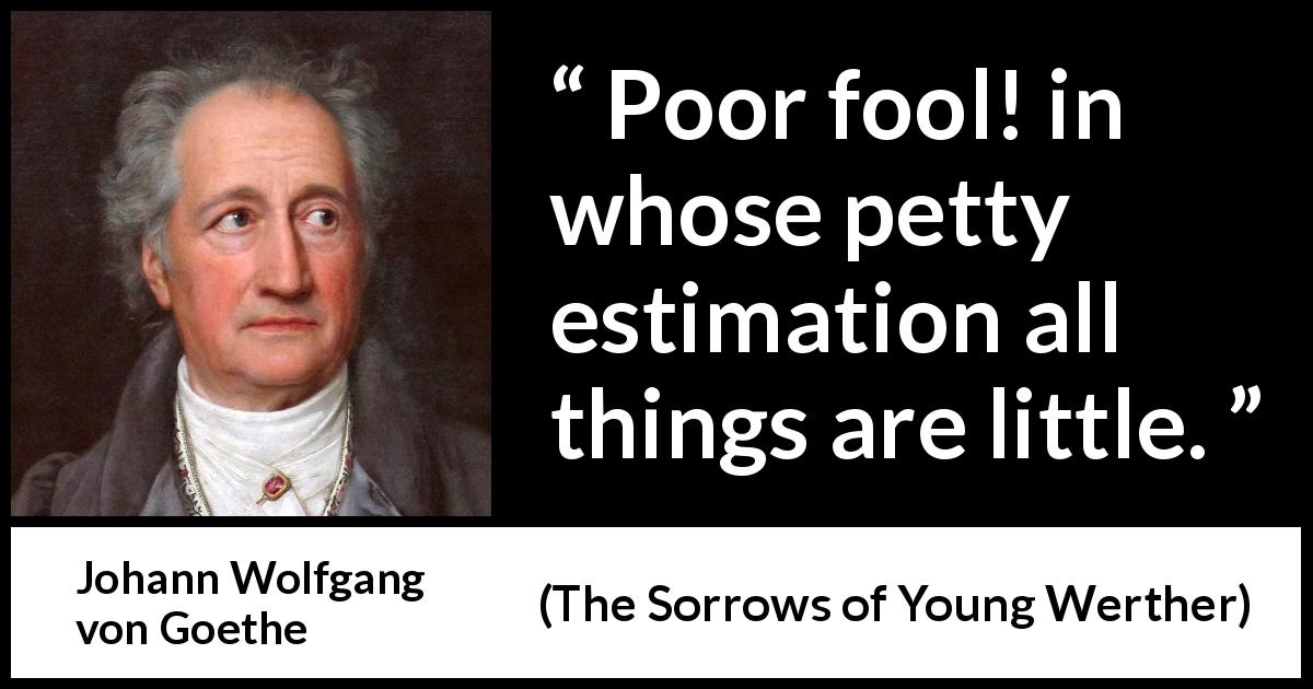 Johann Wolfgang von Goethe quote about foolishness from The Sorrows of Young Werther - Poor fool! in whose petty estimation all things are little.