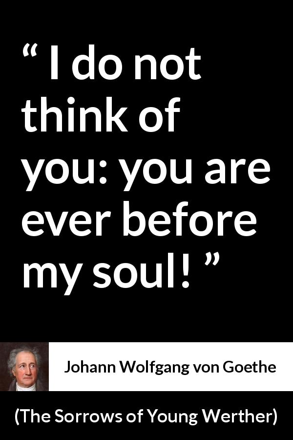 Johann Wolfgang von Goethe quote about love from The Sorrows of Young Werther - I do not think of you: you are ever before my soul!