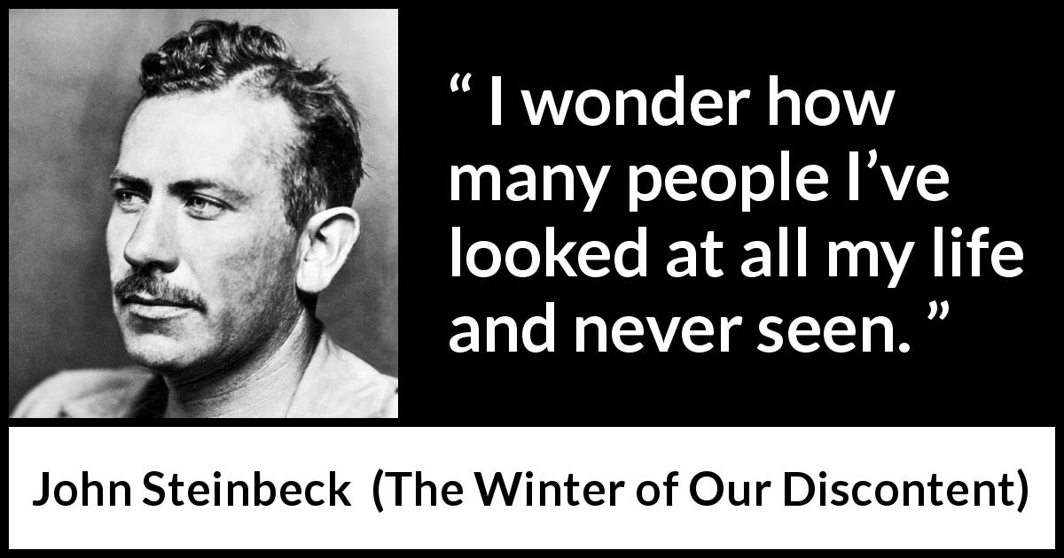 John Steinbeck quote about looking from The Winter of Our Discontent - I wonder how many people I’ve looked at all my life and never seen.