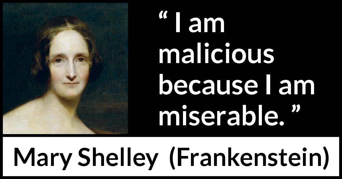 Mary Shelley quote about misery from Frankenstein - I am malicious because I am miserable.