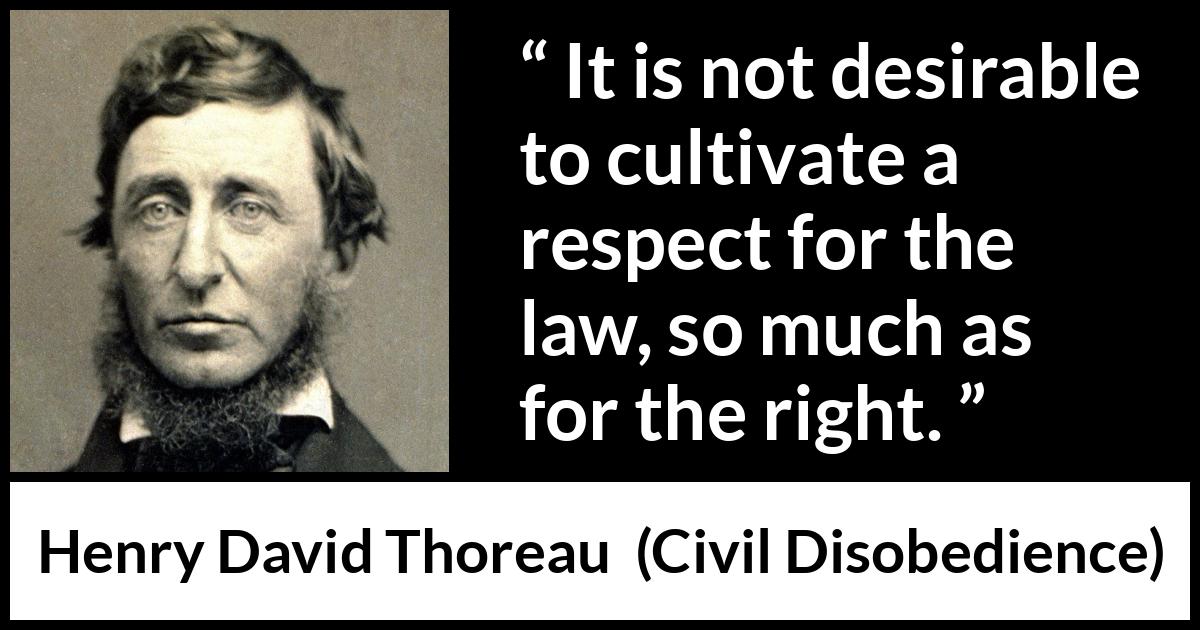 Henry David Thoreau - Civil Disobedience - It is not desirable to cultivate a respect for the law, so much as for the right.