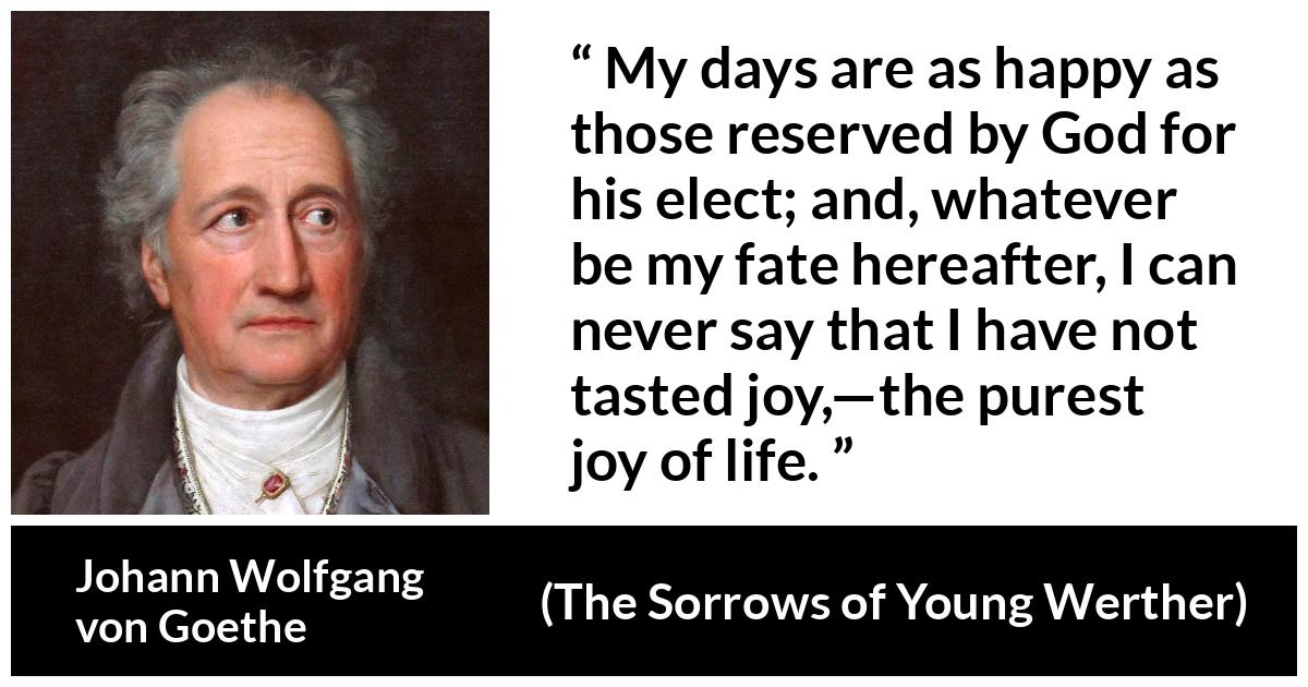 Johann Wolfgang von Goethe - The Sorrows of Young Werther - My days are as happy as those reserved by God for his elect; and, whatever be my fate hereafter, I can never say that I have not tasted joy,—the purest joy of life.