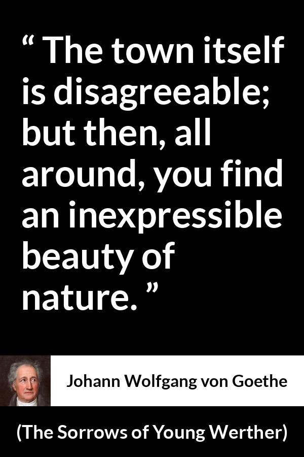 Johann Wolfgang von Goethe - The Sorrows of Young Werther - The town itself is disagreeable; but then, all around, you find an inexpressible beauty of nature.