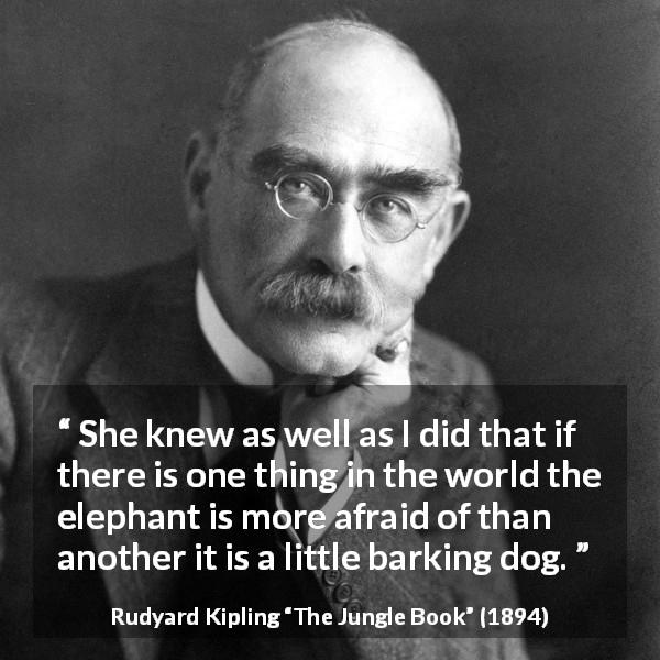 Rudyard Kipling quote about fear from The Jungle Book - She knew as well as I did that if there is one thing in the world the elephant is more afraid of than another it is a little barking dog.