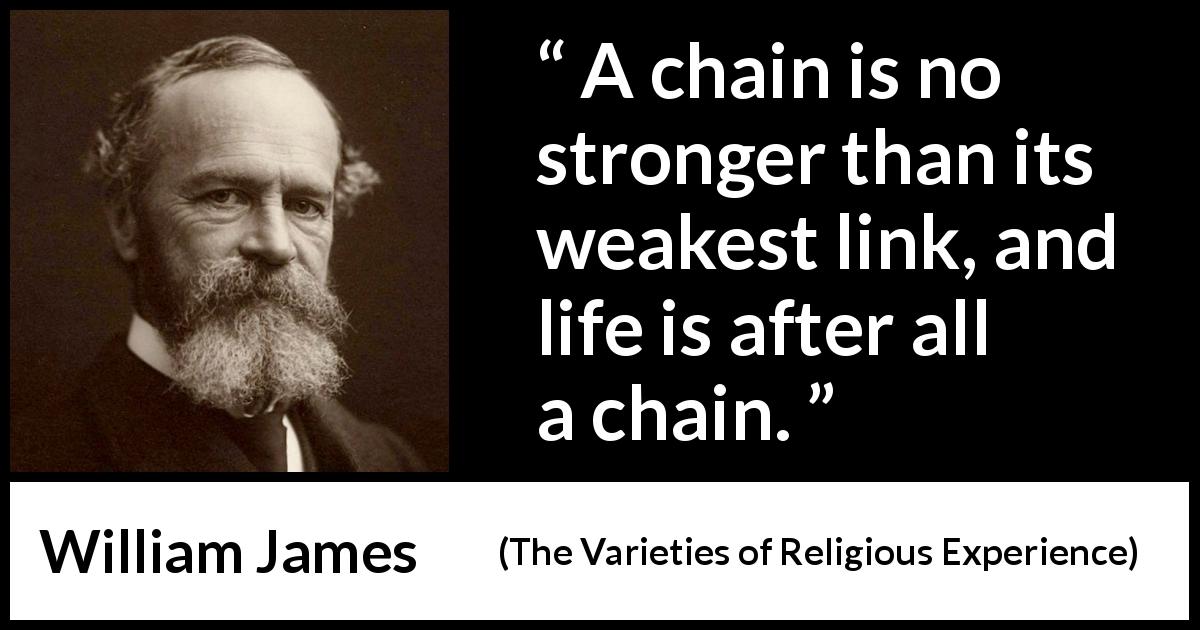 William James quote about life from The Varieties of Religious Experience - A chain is no stronger than its weakest link, and life is after all a chain.