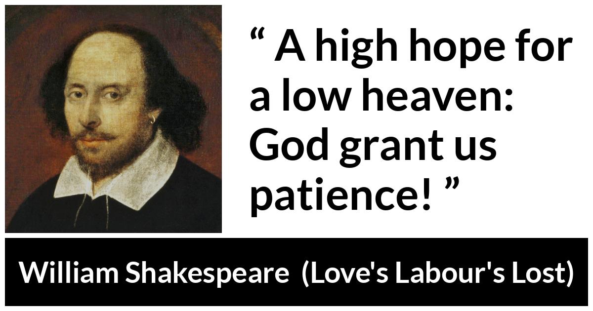William Shakespeare quote about God from Love's Labour's Lost (1598) - A high hope for a low heaven: God grant us patience!