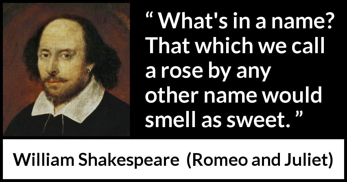 William Shakespeare quote about language from Romeo and Juliet - What's in a name? That which we call a rose by any other name would smell as sweet.