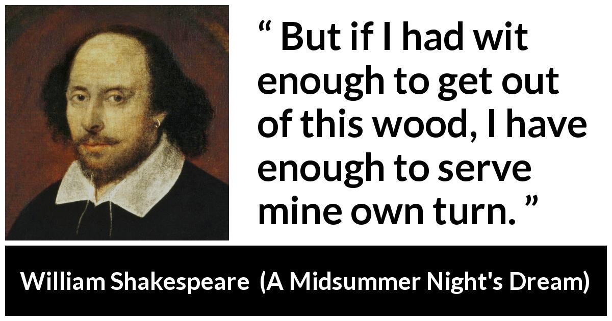 William Shakespeare quote about wisdom from A Midsummer Night's Dream - But if I had wit enough to get out of this wood, I have enough to serve mine own turn.