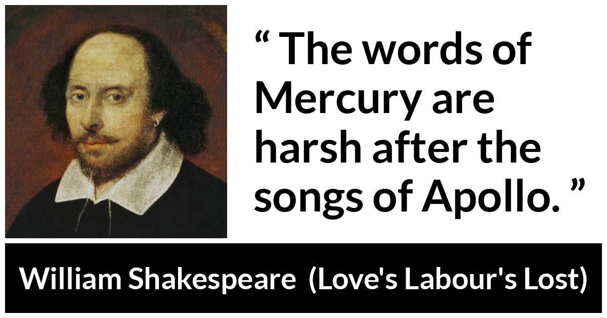 William Shakespeare quote about words from Love's Labour's Lost (1598) - The words of Mercury are harsh after the songs of Apollo.