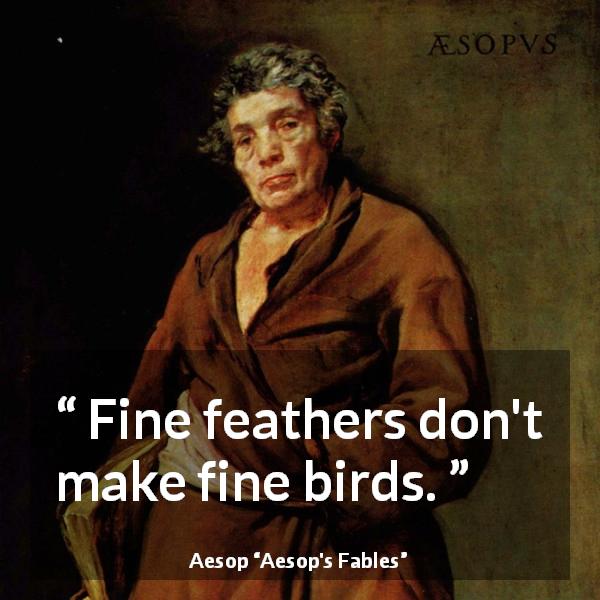 Aesop quote about bird from Aesop's Fables - Fine feathers don't make fine birds.