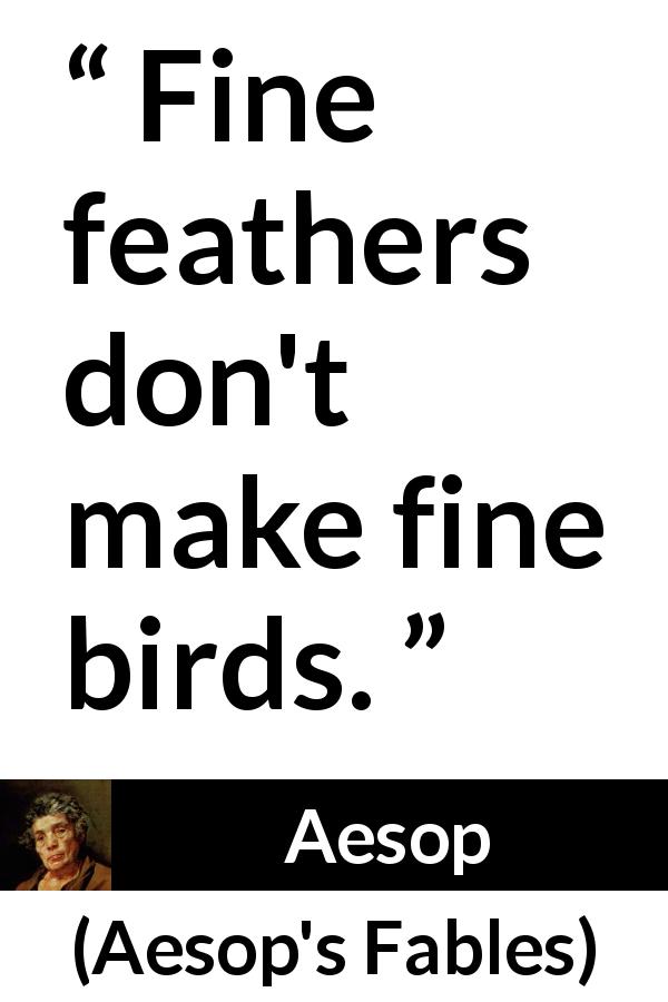 Aesop quote about bird from Aesop's Fables - Fine feathers don't make fine birds.