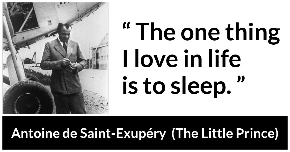 Antoine de Saint-Exupéry about sleeping (“The Little Prince”, 1943) Antoine de Saint-Exupéry about sleeping (“The Little Prince”, 1943) - The one thing I love in life is to sleep.