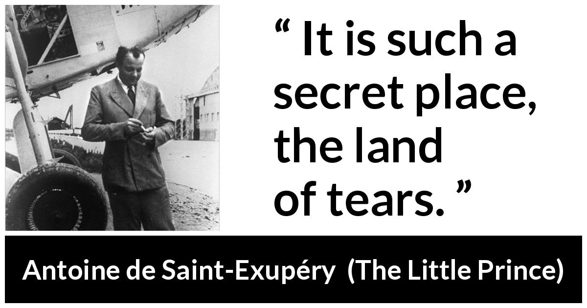 Antoine de Saint-Exupéry quote about sadness from The Little Prince - It is such a secret place, the land of tears.