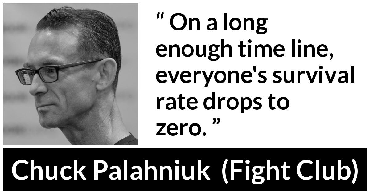 Chuck Palahniuk quote about death from Fight Club - On a long enough time line, everyone's survival rate drops to zero.