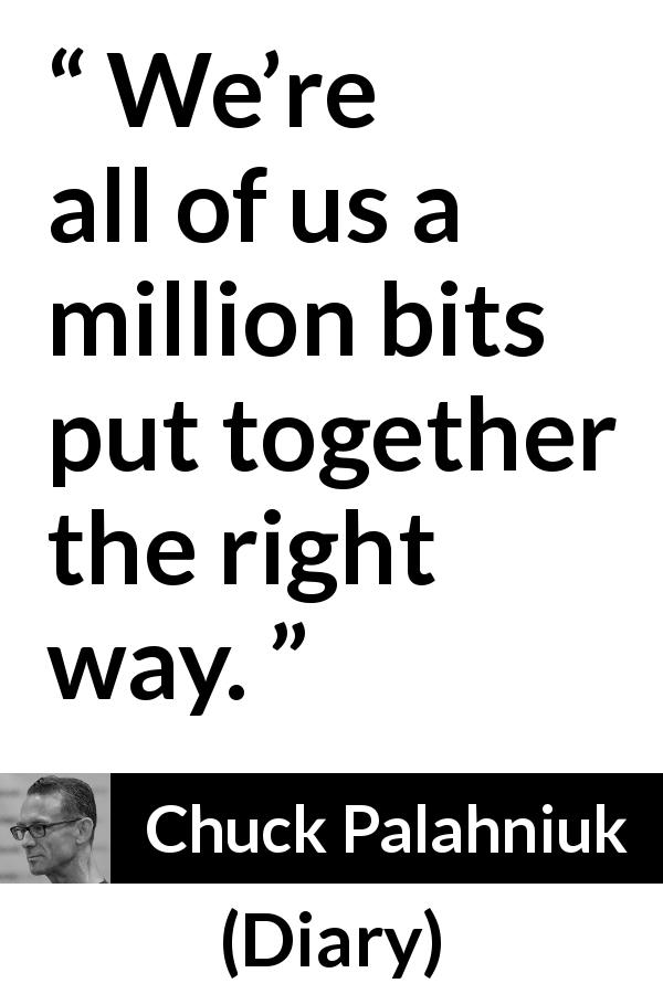 Chuck Palahniuk quote about humanity from Diary - We’re all of us a million bits put together the right way.