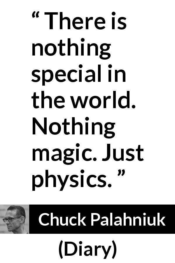 Chuck Palahniuk quote about world from Diary - There is nothing special in the world. Nothing magic. Just physics.