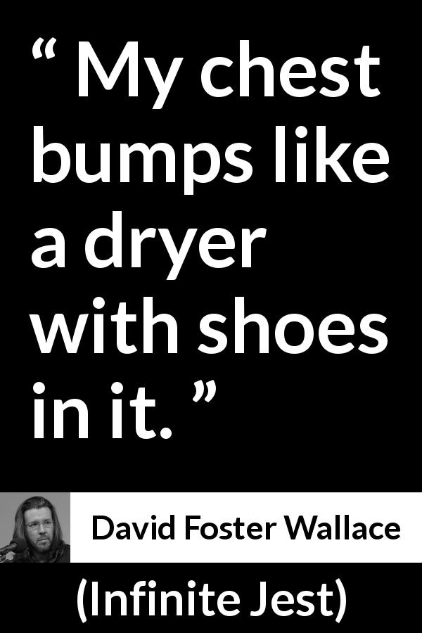 David Foster Wallace quote about dryer from Infinite Jest - My chest bumps like a dryer with shoes in it.