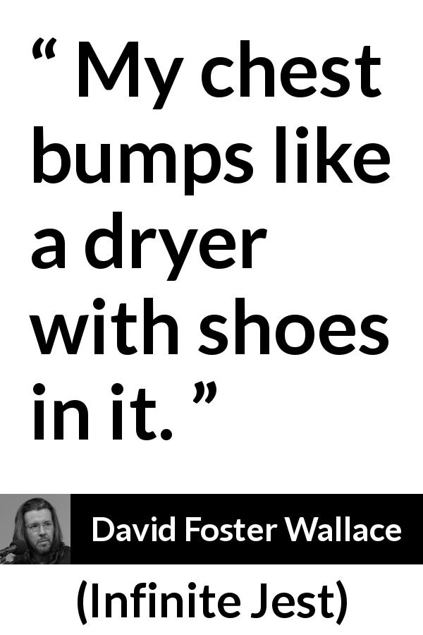 David Foster Wallace quote about dryer from Infinite Jest - My chest bumps like a dryer with shoes in it.