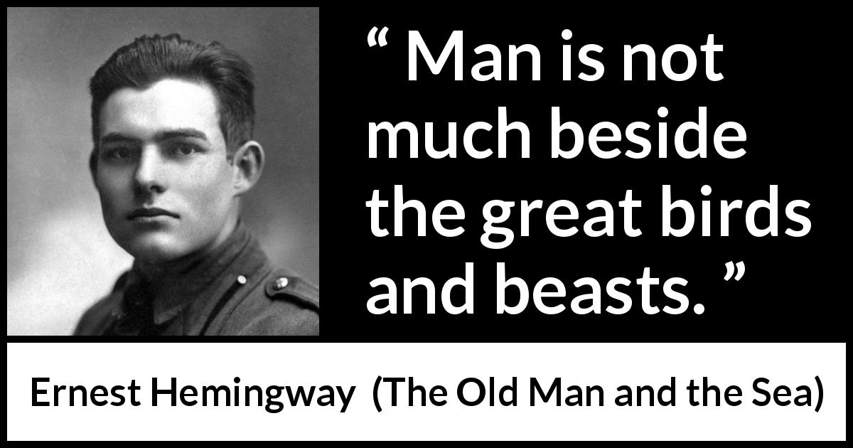 Ernest Hemingway quote about man from The Old Man and the Sea - Man is not much beside the great birds and beasts.