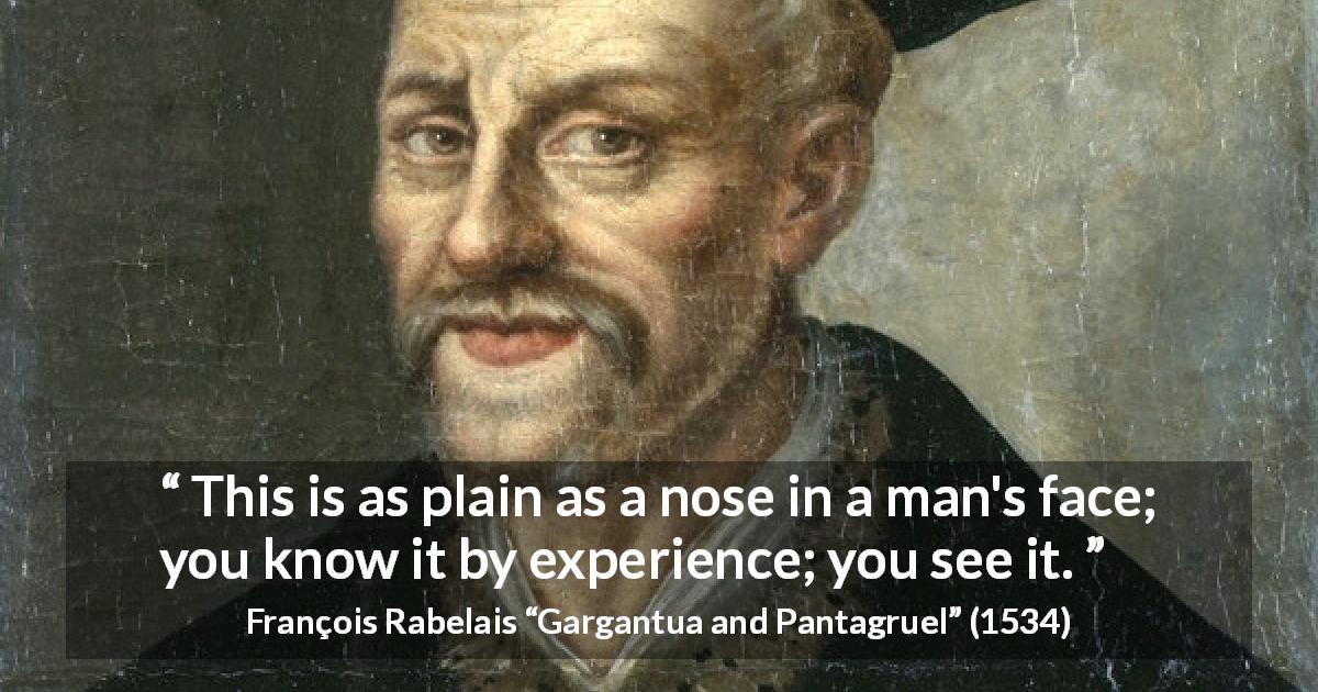 François Rabelais quote about face from Gargantua and Pantagruel - This is as plain as a nose in a man's face; you know it by experience; you see it.