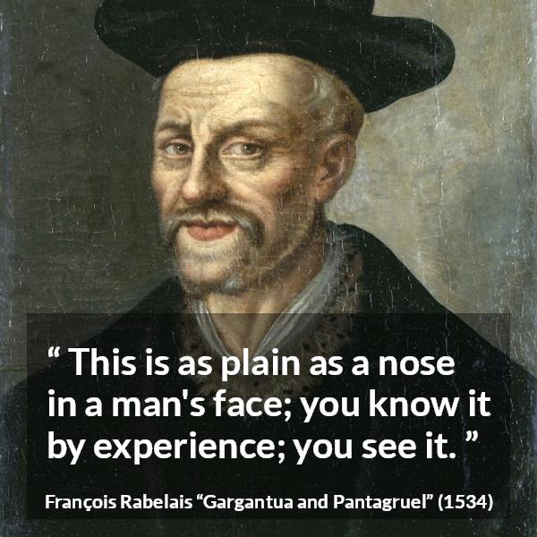 François Rabelais quote about face from Gargantua and Pantagruel (1534) - This is as plain as a nose in a man's face; you know it by experience; you see it.