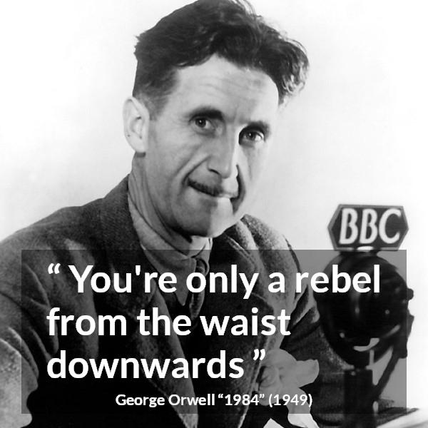 George Orwell quote about rebellion from 1984 - You're only a rebel from the waist downwards