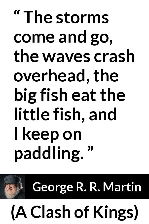 George R. R. Martin quote about danger from A Clash of Kings - The storms come and go, the waves crash overhead, the big fish eat the little fish, and I keep on paddling.