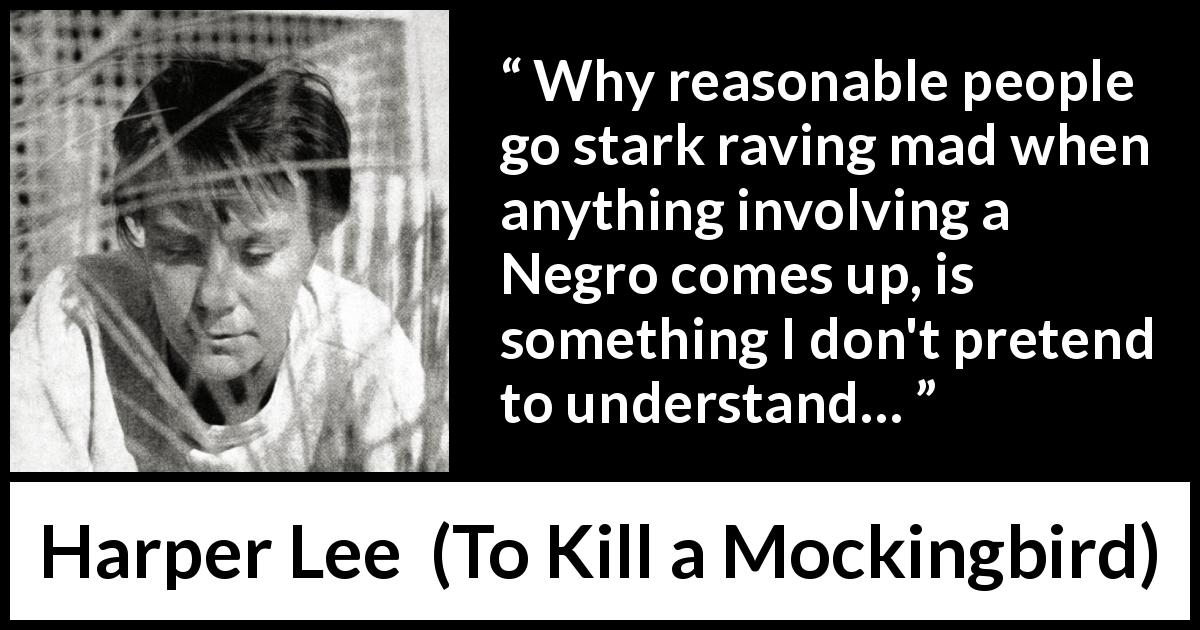 Harper Lee quote about reason from To Kill a Mockingbird - Why reasonable people go stark raving mad when anything involving a Negro comes up, is something I don't pretend to understand…