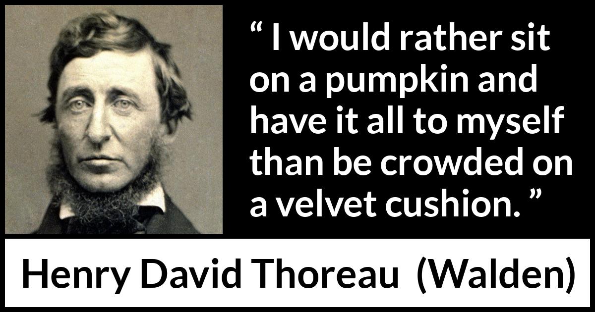 Henry David Thoreau quote about individualism from Walden - I would rather sit on a pumpkin and have it all to myself than be crowded on a velvet cushion.