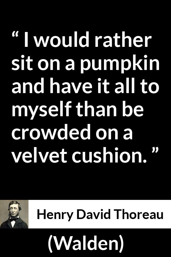 Henry David Thoreau quote about individualism from Walden - I would rather sit on a pumpkin and have it all to myself than be crowded on a velvet cushion.