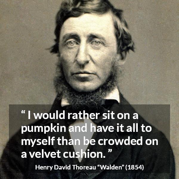 Henry David Thoreau quote about individualism from Walden - I would rather sit on a pumpkin and have it all to myself than be crowded on a velvet cushion.