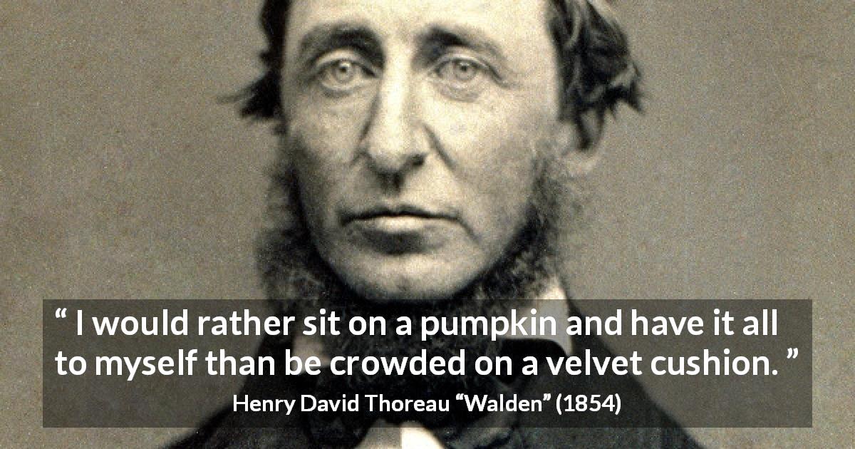 Henry David Thoreau quote about individualism from Walden - I would rather sit on a pumpkin and have it all to myself than be crowded on a velvet cushion.