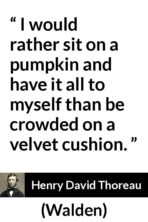 Henry David Thoreau quote about individualism from Walden - I would rather sit on a pumpkin and have it all to myself than be crowded on a velvet cushion.