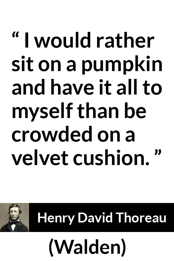 Henry David Thoreau quote about individualism from Walden - I would rather sit on a pumpkin and have it all to myself than be crowded on a velvet cushion.