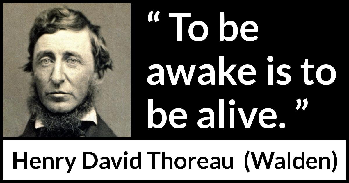 Henry David Thoreau quote about living from Walden - To be awake is to be alive.