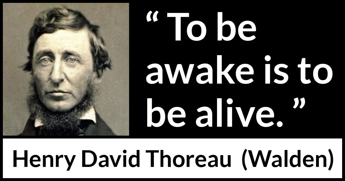 Henry David Thoreau quote about living from Walden - To be awake is to be alive.