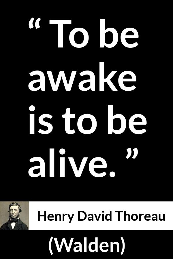 Henry David Thoreau quote about living from Walden - To be awake is to be alive.