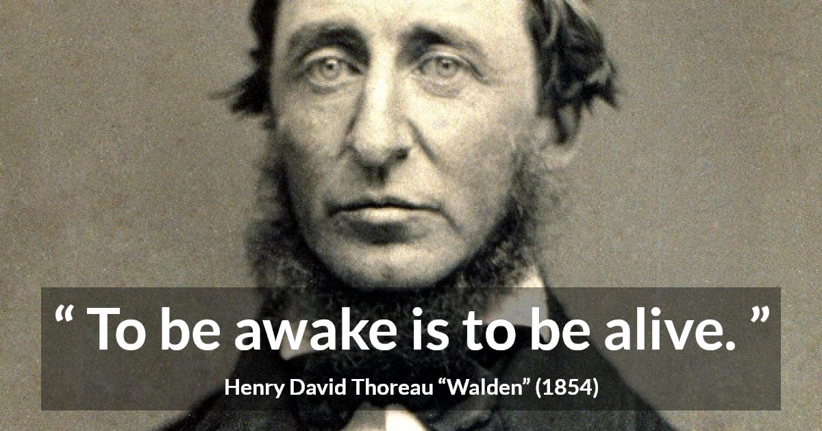 Henry David Thoreau quote about living from Walden - To be awake is to be alive.