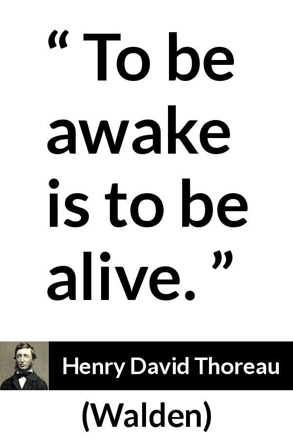 Henry David Thoreau quote about living from Walden - To be awake is to be alive.