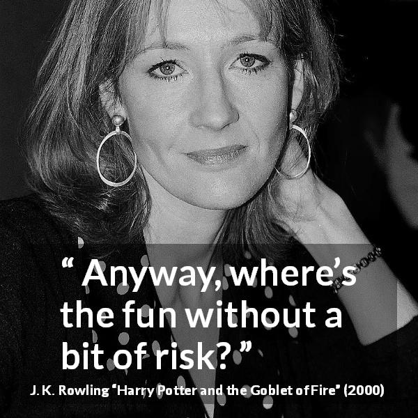 J. K. Rowling quote about fun from Harry Potter and the Goblet of Fire - Any­way, where’s the fun without a bit of risk?