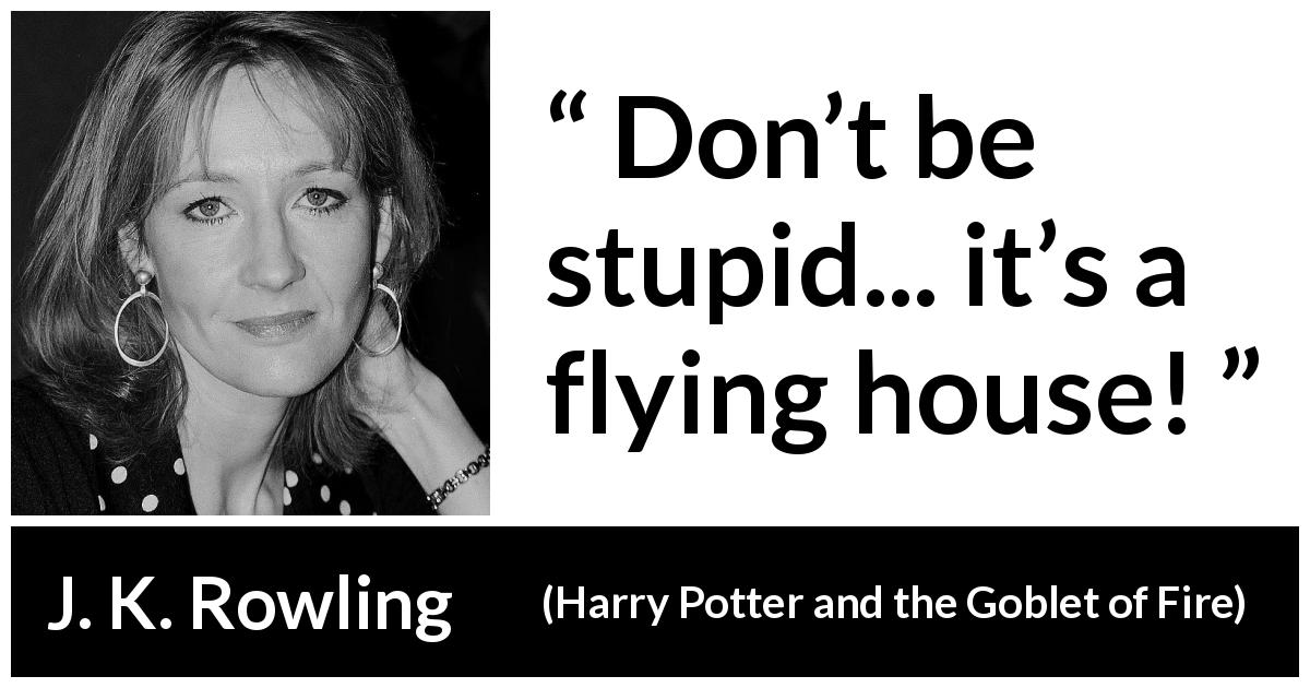 J. K. Rowling quote about magic from Harry Potter and the Goblet of Fire - Don’t be stupid... it’s a flying house!