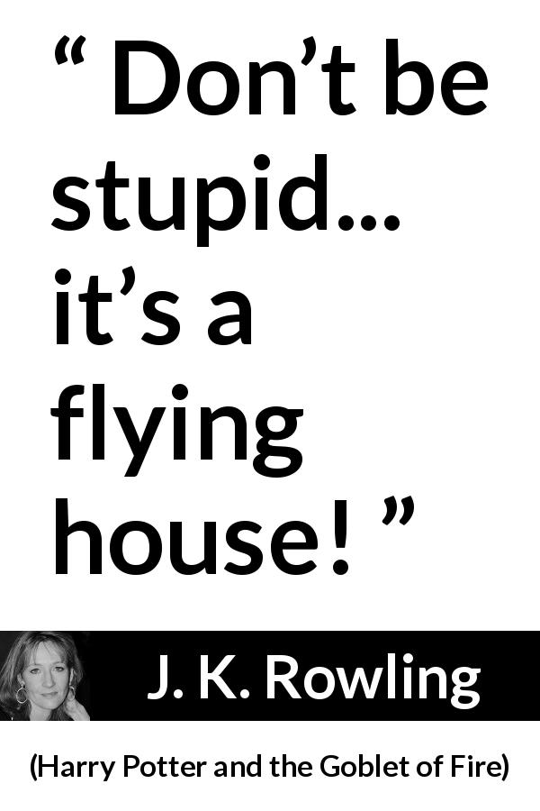 J. K. Rowling quote about magic from Harry Potter and the Goblet of Fire - Don’t be stupid... it’s a flying house!