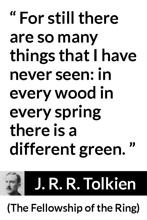 J. R. R. Tolkien quote about future from The Fellowship of the Ring - For still there are so many things that I have never seen: in every wood in every spring there is a different green.